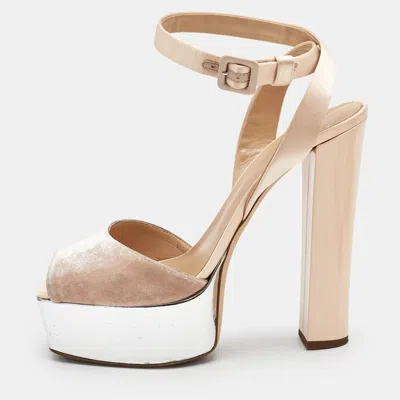 Pre-owned Giuseppe Zanotti Beige Satin And Velvet Lavinia Platform Sandals Size 41