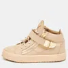 Giuseppe Zanotti Beige Suede And Leather Double Zipper High Top Sneakers In Brown
