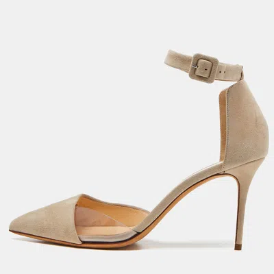 Pre-owned Giuseppe Zanotti Beige Suede And Pvc Ankle Strap D'orsay Pumps Size 39