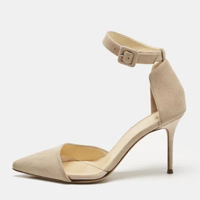 Pre-owned Giuseppe Zanotti Beige Suede And Pvc D'orsay Pumps Size 36