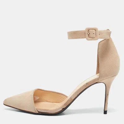 Pre-owned Giuseppe Zanotti Beige Suede And Pvc Mary Jane Pumps Size 36.5
