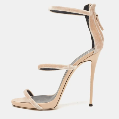 Pre-owned Giuseppe Zanotti Beige Velvet Harmony Ankle Strap Sandals Size 40.5