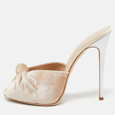 Pre-owned Giuseppe Zanotti Beige Velvet Knotted Mule Sandals Size 39.5