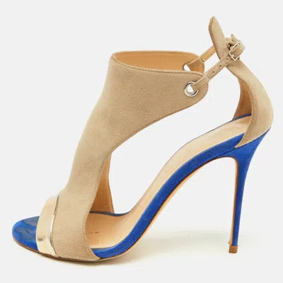 Pre-owned Giuseppe Zanotti Beige/metallic Suede And Leather Open Toe Sandals Size 39