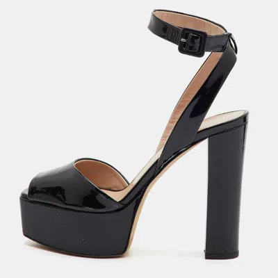 Pre-owned Giuseppe Zanotti Betty Size 37 Black Patent Leather Platform Ankle Strap Sandals