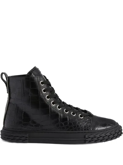 Giuseppe Zanotti Blabber Crocodile-effect Lace-up Sneakers In Black