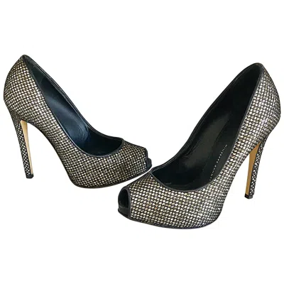 Pre-owned Giuseppe Zanotti Black And Silver Glitter Size 37 / 7 Peep Toe Shoes High Heels
