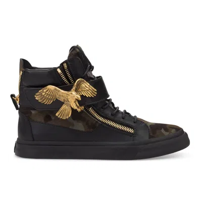 Giuseppe Zanotti Black Camo Golden Eagle Strap Sneakers
