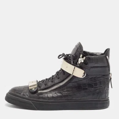 Pre-owned Giuseppe Zanotti Black Croc Embossed Leather Coby High Top Sneakers Size 43.5