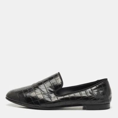 Pre-owned Giuseppe Zanotti Black Croc Embossed Leather Seymour Smoking Slippers Size 42