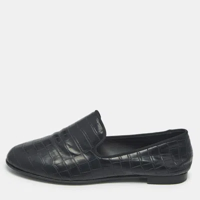 Pre-owned Giuseppe Zanotti Black Croc Embossed Leather Seymour Smoking Slippers Size 42