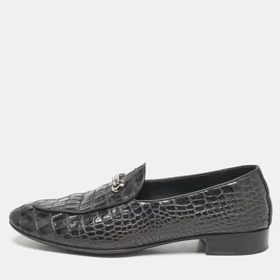 Pre-owned Giuseppe Zanotti Black Croc Embossed Leather Slip On Loafers Size 41