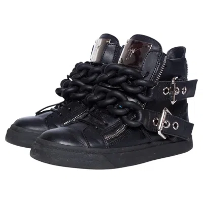 Pre-owned Giuseppe Zanotti , Black Double Chain Leather High Top Sneakers.