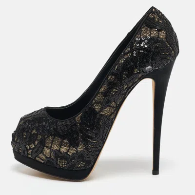 Giuseppe Zanotti Black Glitter And Sequins Peep Toe Pumps