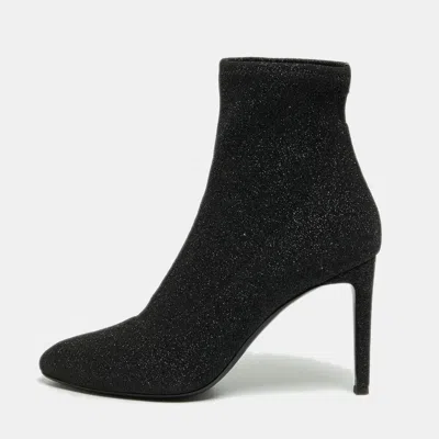Pre-owned Giuseppe Zanotti Black Glitter Fabric Ankle Boots Size 41