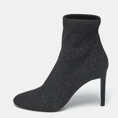 Giuseppe Zanotti Black Glitter Knit Fabric Ankle Boots