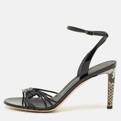 Pre-owned Giuseppe Zanotti Black Leather And Patent Leather Ankle Strap Sandals Size 40