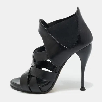 Pre-owned Giuseppe Zanotti Black Leather Crisscross Ankle Strap Sandals Size 36.5