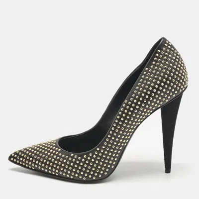 Pre-owned Giuseppe Zanotti Black Leather Ester Studded Pumps Size 38.5