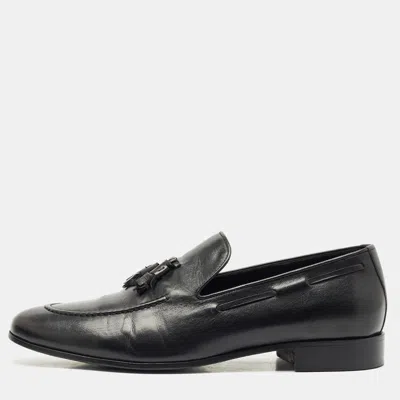 Pre-owned Giuseppe Zanotti Black Leather Fringe Slip On Loafers Size 45