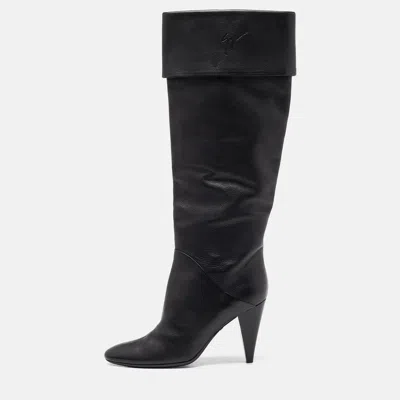 Pre-owned Giuseppe Zanotti Black Leather Knee Length Boots Size 40