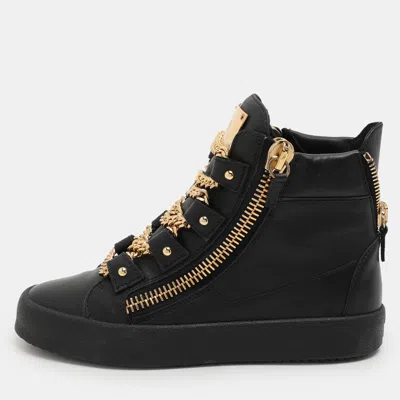 Pre-owned Giuseppe Zanotti Black Leather London Birel Chain Embellished High Top Sneakers Size 41