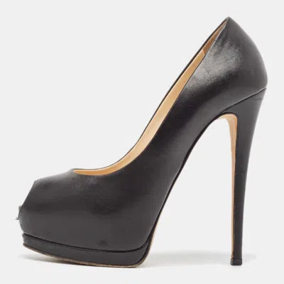 Pre-owned Giuseppe Zanotti Black Leather Peep Toe Pumps Size 37.5