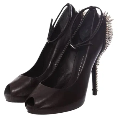 Pre-owned Giuseppe Zanotti , Black Leather Peeptoe Platform Pumps With Silver Studs