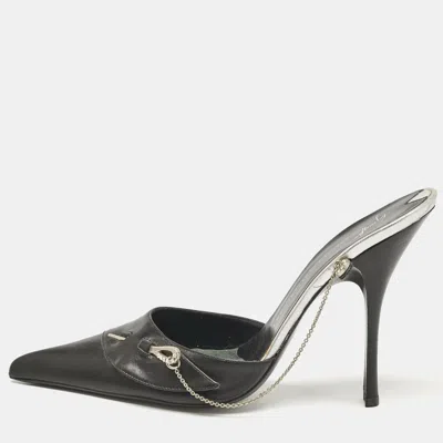 Pre-owned Giuseppe Zanotti Black Leather Pointed Toe Mules Size 40