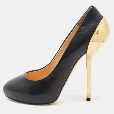Pre-owned Giuseppe Zanotti Black Leather Round Toe Pumps Size 37