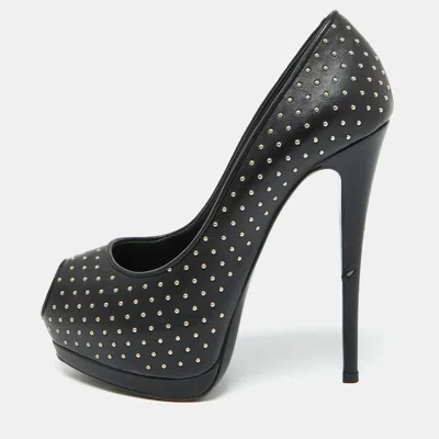 Giuseppe Zanotti Black Leather Studded Peep Toe Platform Pumps
