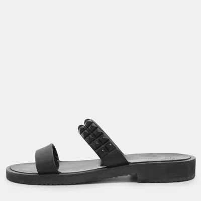 Giuseppe Zanotti Black Leather Studded Slide Sandals
