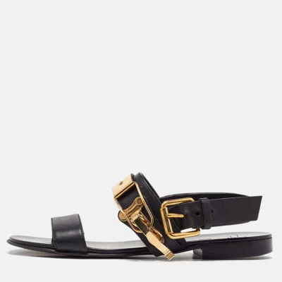 Giuseppe Zanotti Black Leather Zak Flat Sandals