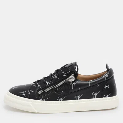 Pre-owned Giuseppe Zanotti Black Logo Print Leather Frankie Low Top Sneakers Size 39