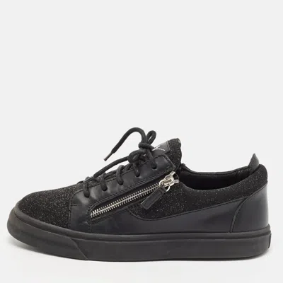 Pre-owned Giuseppe Zanotti Black Metallic Knit Fabric And Leather Frankie Low Top Sneakers Size 39