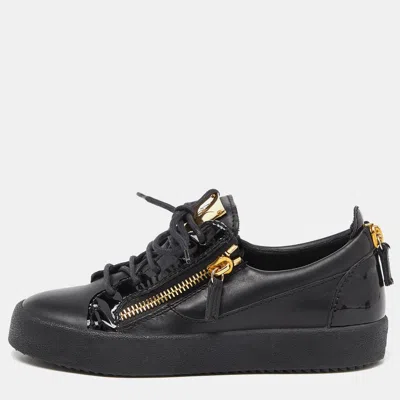 Pre-owned Giuseppe Zanotti Black Patent And Leather Frankie Low Top Sneakers Size 38.5