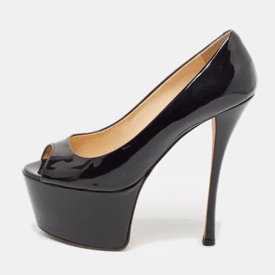 Giuseppe Zanotti Black Patent Leather Liza Peep-toe Platform Pumps