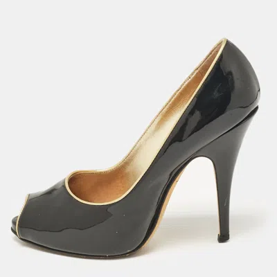 Giuseppe Zanotti Black Patent Leather Peep Toe Pumps In Gray