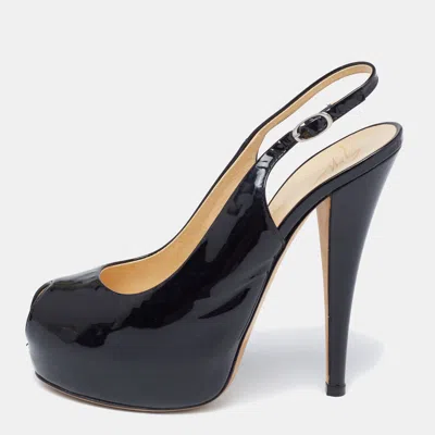 Pre-owned Giuseppe Zanotti Black Patent Leather Peep Toe Slingback Platform Pumps Size 38