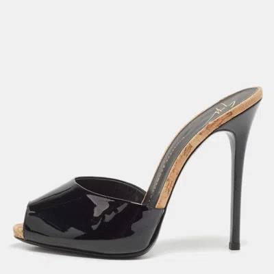Pre-owned Giuseppe Zanotti Black Patent Leather Slide Sandals Size 38