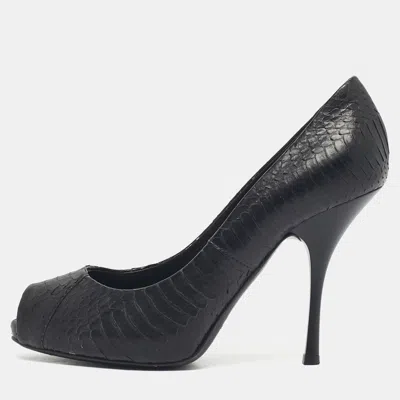 Pre-owned Giuseppe Zanotti Black Python Leather Platform Peep Toe Pumps Size 36