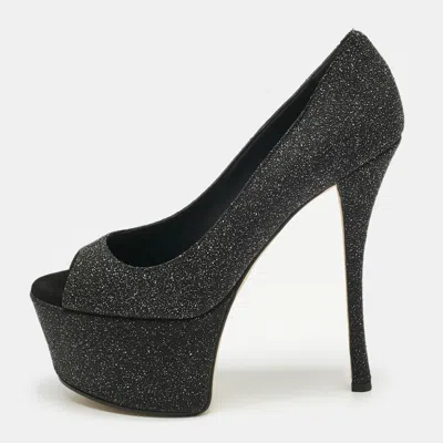 Pre-owned Giuseppe Zanotti Black Quartz And Suede Sharon Platform Pumps Size 39.5