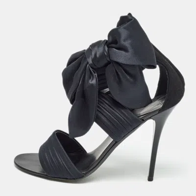 Pre-owned Giuseppe Zanotti Black Satin And Suede Ankle Strap Sandals Size 37