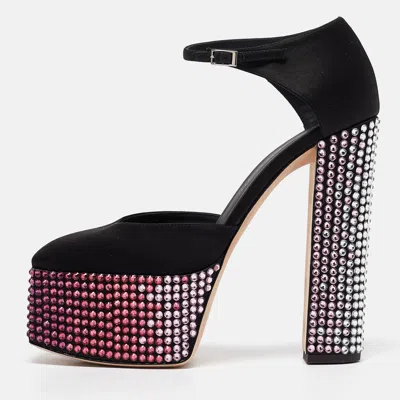 Pre-owned Giuseppe Zanotti Black Satin Crystal Embellished Ankle Strap Sandals 39