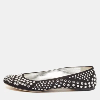 Giuseppe Zanotti Black Satin Crystal Embellished Ballet Flats