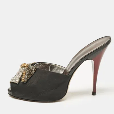 Giuseppe Zanotti Black Satin Crystal Embellished Mules