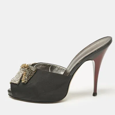 Pre-owned Giuseppe Zanotti Black Satin Crystal Embellished Mules Size 38.5