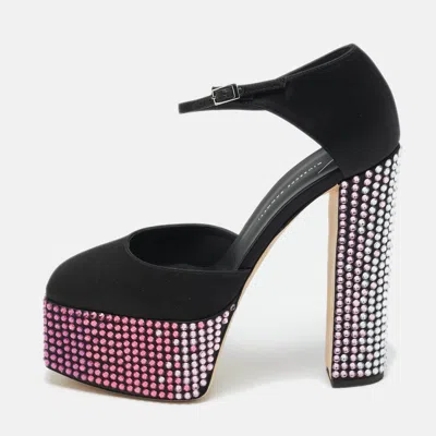 Giuseppe Zanotti Black Satin Crystal Embellished Platform Sandals