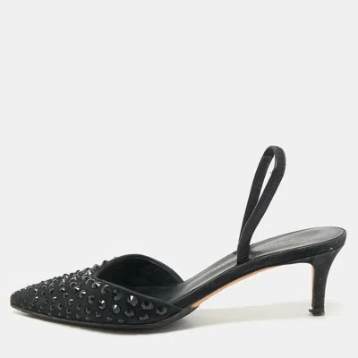 Giuseppe Zanotti Black Satin Crystal Embellished Slingback Pumps