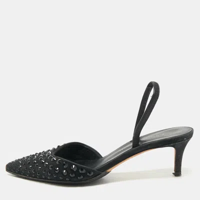 Pre-owned Giuseppe Zanotti Black Satin Crystal Embellished Slingback Pumps Size 36